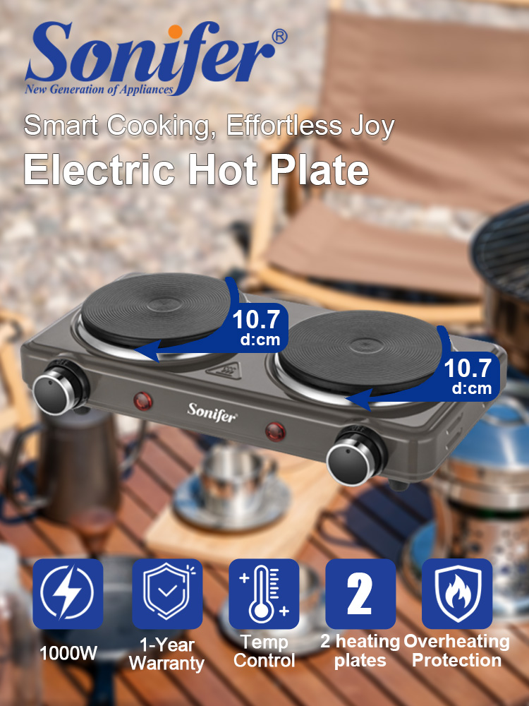 Induction Cooktop Portable - ダブルバーナー電気ストーブ Sonifer SF-3068 500W+500W ホットプレート 5段階温度調節可能