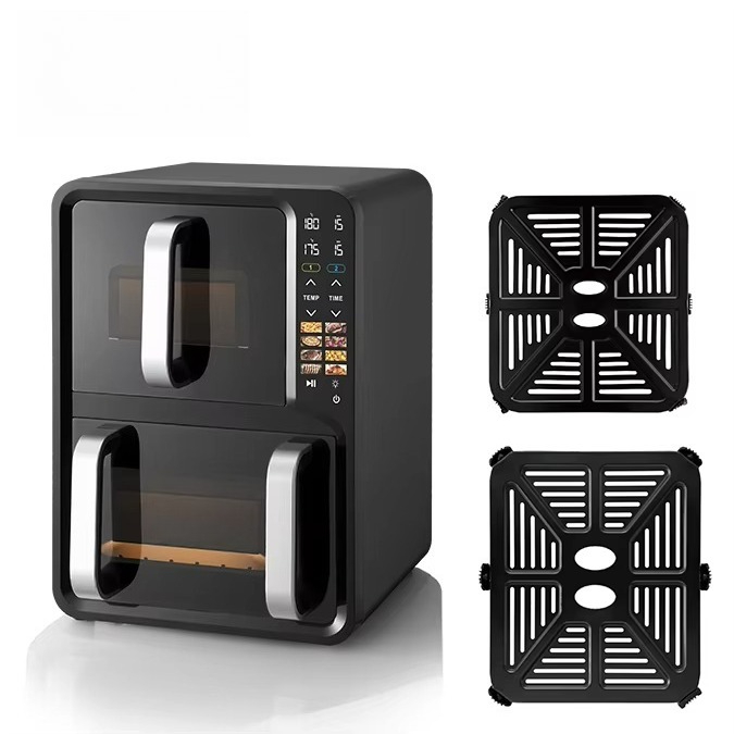 Air Fryer - 12Lデュアルチャンバー式エアフライヤー、テフロンコーティング、独立した操作パネル、短時間調理、タッチスクリーン、自動電源オフ機能