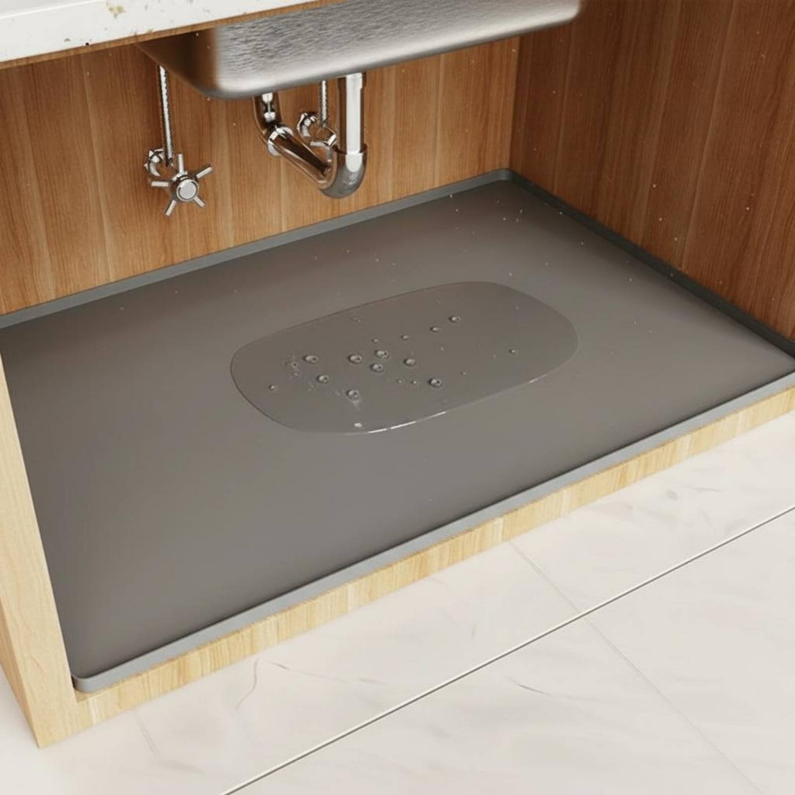 Kitchen Appliances Cabinet - 防水シンク下マット お手入れ簡単 シリコン製シンク下マット シリコン製こぼれ防止トレイ 長持ちする家庭用収納マット 高さのある縁付き