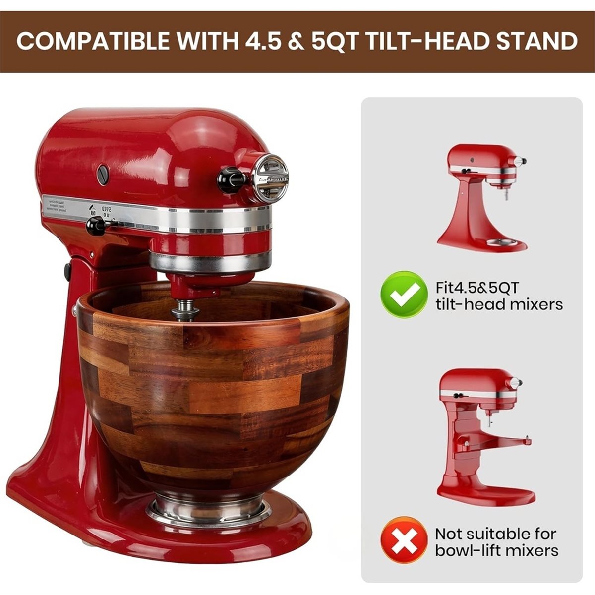 Stand Mixer - 更新しました。 キッチンエイド用木製ミキシングボウル、キッチンエイド4.5&5 QTティルトヘッドスタンドミキサー用ボウル、ステンレス製ロックベース付き