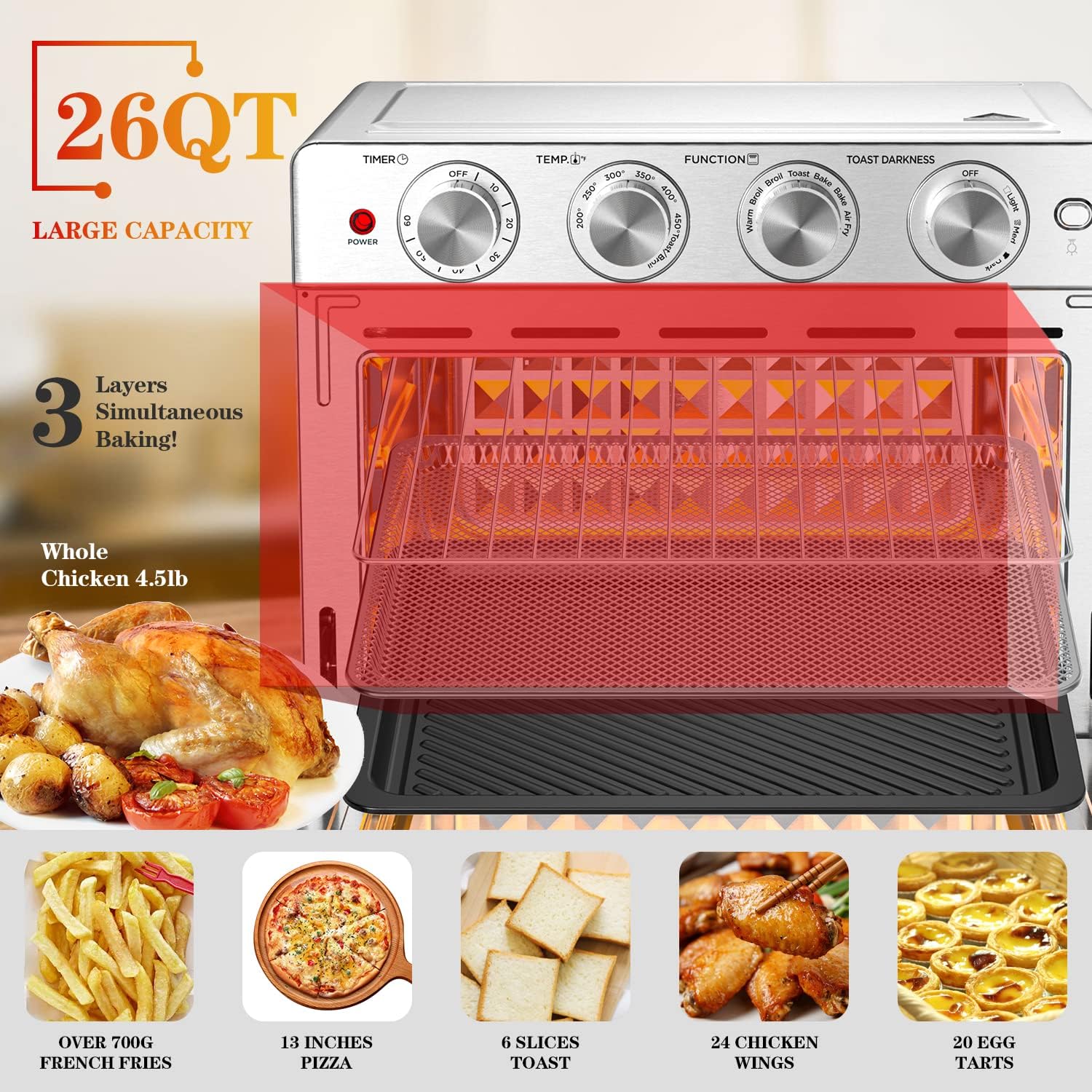 ギークシェフ 6スライス 26QT/26L エアフライヤー  - Air Fryer のレビューと価格