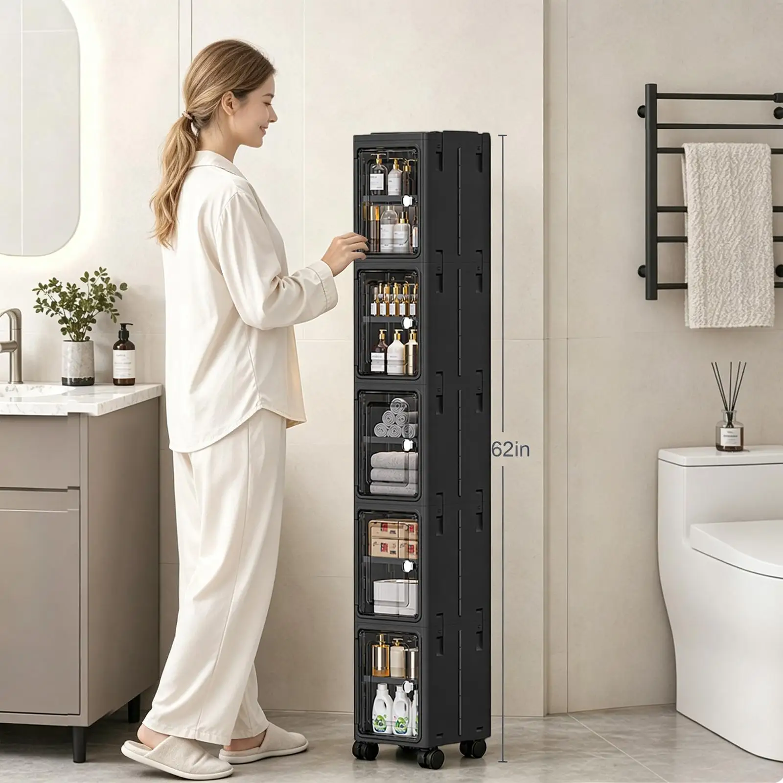 5段式の黒いスリムで細身のキャスター付き収納キャビネット。高 - Kitchen Appliances Cabinet のレビューと価格